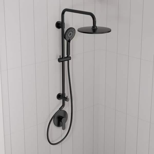 2-Spray 10 in. Wall Mount Dual Fixed and Handheld Shower Head 2.5 GPM with Adjustable Height in Matte Black