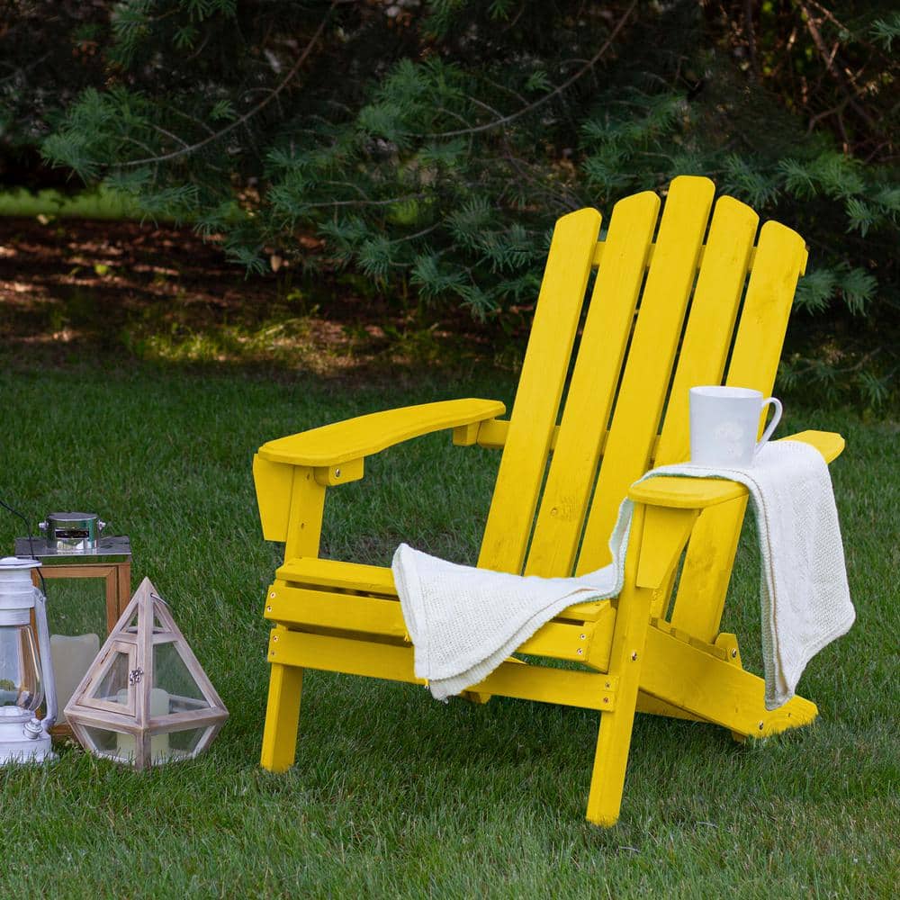 Yellow Climate Resistant Wooden Folding Adirondack Chair