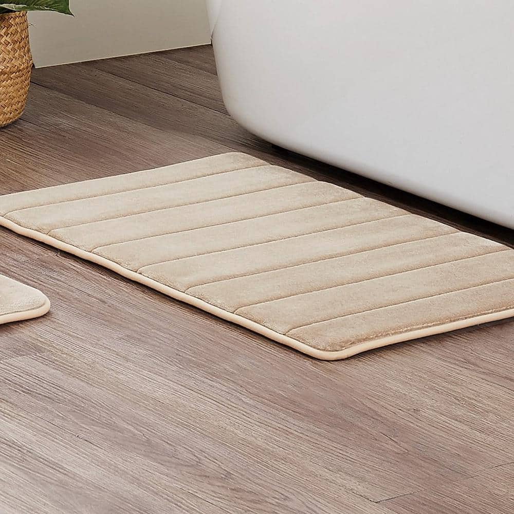 Tan Memory Foam Polyester 2-Piece Bath Mat Set
