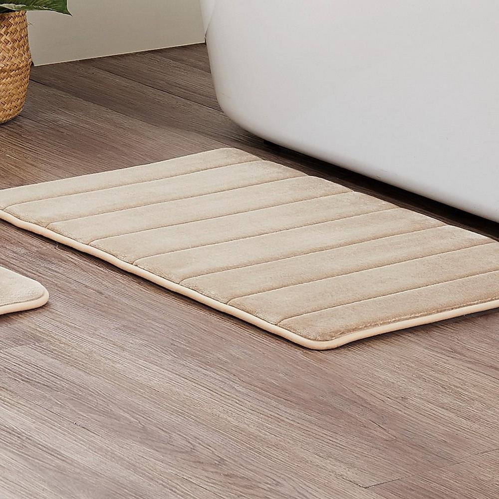 Tan Memory Foam Bath Rug Set with Flannel Polyester