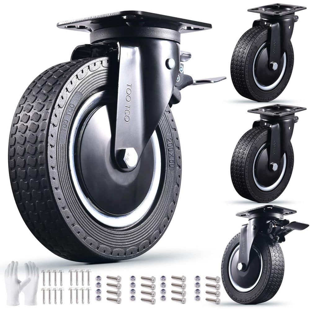 4-Pack Industrial Series 8in. Black Rubber Heavy Duty Swivel Locking Caster Wheels w/Brake for Cart 3200 lb. Load Rating price history on PriceWatchPro