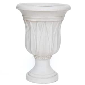 21 in. H. Light Aged White Cast Stone Fiberglass Sharp Leaf Urn