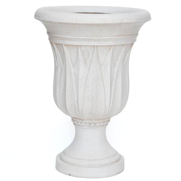 MPG 21 in. H. Light Aged White Cast Stone Fiberglass Sharp Leaf Urn ...