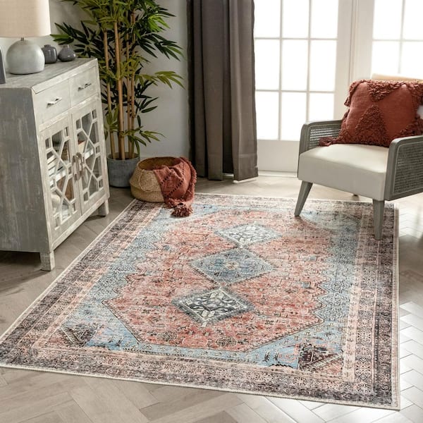 Lotus Menda Light Blue 3 ft. 11 in. x 5 ft. 3 in. Vintage Bohemian Medallion Area Rug