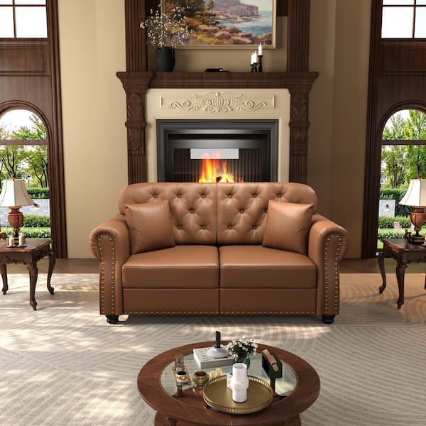 Homy Casa Harrison 63 in. Round Arm Faux Leather Rectangle