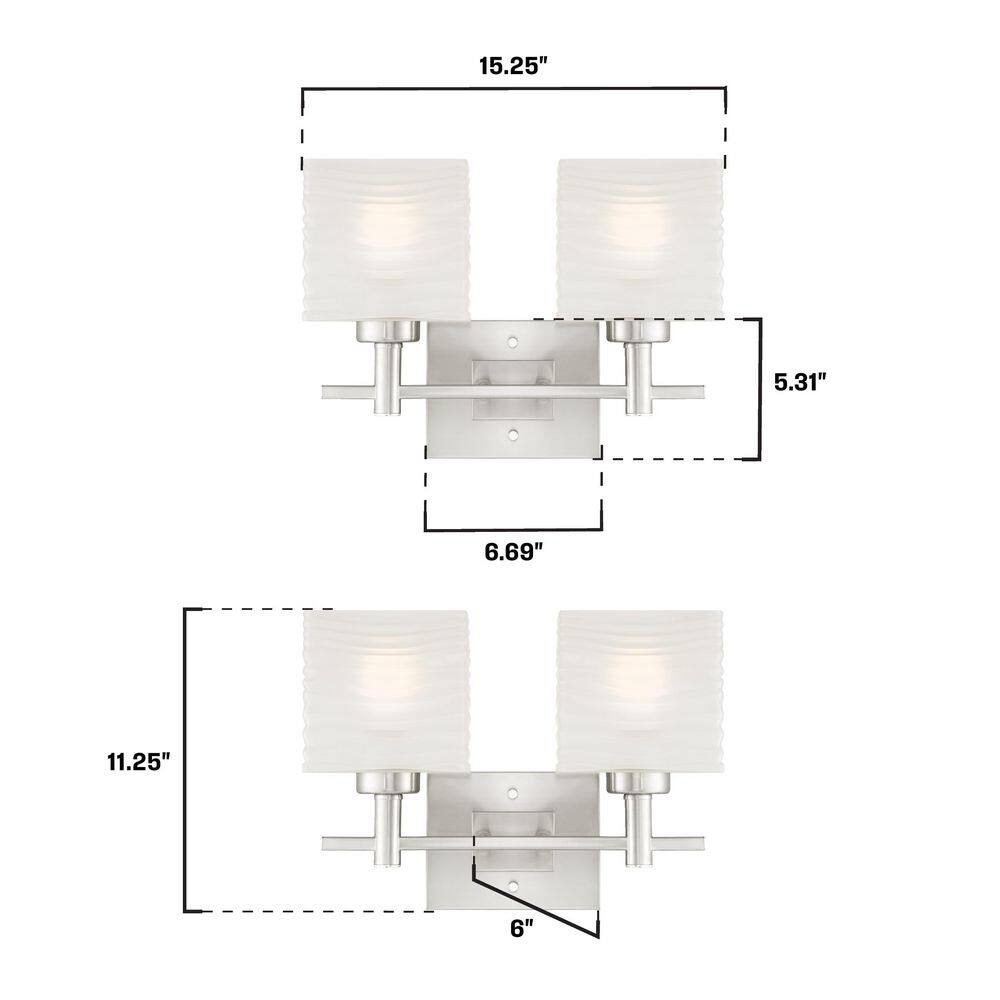 Brushed Nickel Two-Light Wall Fixture with Rippled Glass Shades
