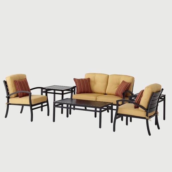 Hampton Bay Morgan Modern 6 Pc. Patio Seating Set with Sunbrella Canvas Wheat Cushions-DISCONTINUED