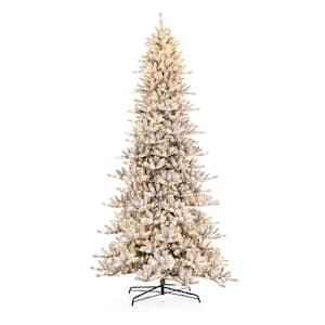 11 ft. Pre-Lit Flocked Full-Size Fir Artificial Christmas Tree with 950 Warm White Lights w/o Glitter