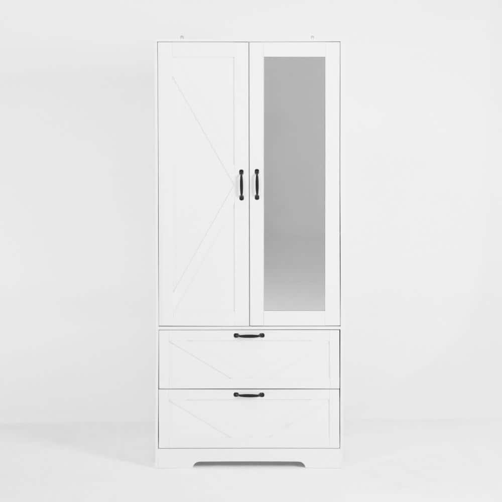 Avex White 71.7 in. H 2 Door Wood Wardrobe Storage Cabinet with Hanging Clothing Rod inside the Cabinet and 2 Drawers price history on PriceWatchPro