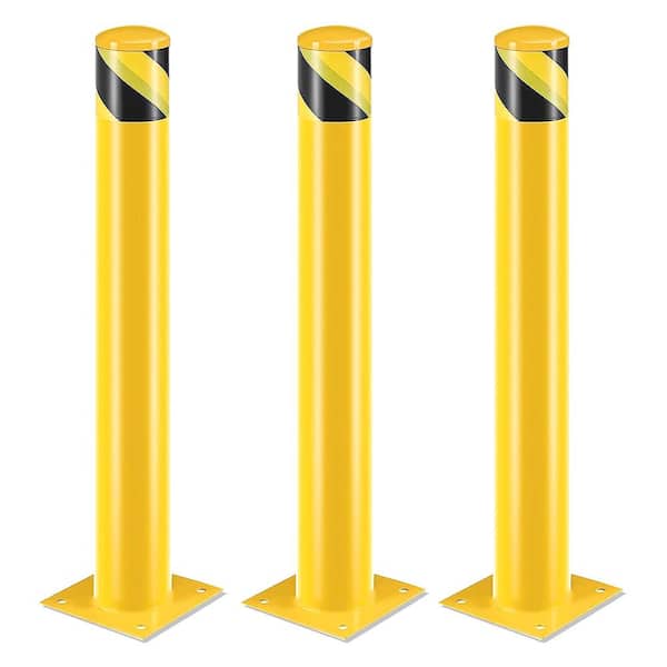 36 in. x 4.5 in. Yellow Powder Coated Steel Safety Bollard Post Parking Bollard Driveaway Barrier (3-Pieces)