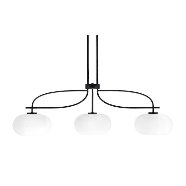 Unbranded Olympia 3-Light Matte Black Billiard Light with 10 in. White Muslin Glass Shades, no blulbs included