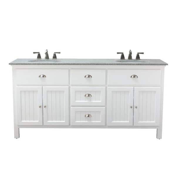 Home Decorators Collection Ridgemore 71 in. W x 22 in. D Double Bath Vanity in White with Granite Vanity Top in Grey