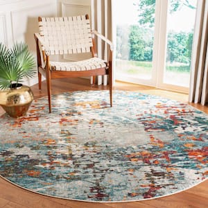 Madison Grey/Blue 7 ft. x 7 ft. Geometric Medallion Round Area Rug