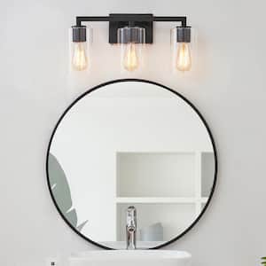 20.75 in. 3-Light Matte Black Vanity Light with Clear Glass Shade