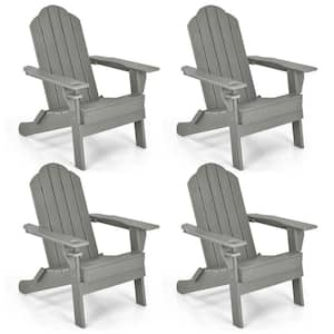 4-Piece Patio Folding Plastic Adirondack Chair Weather Resistant Cup Holder Yard Grey