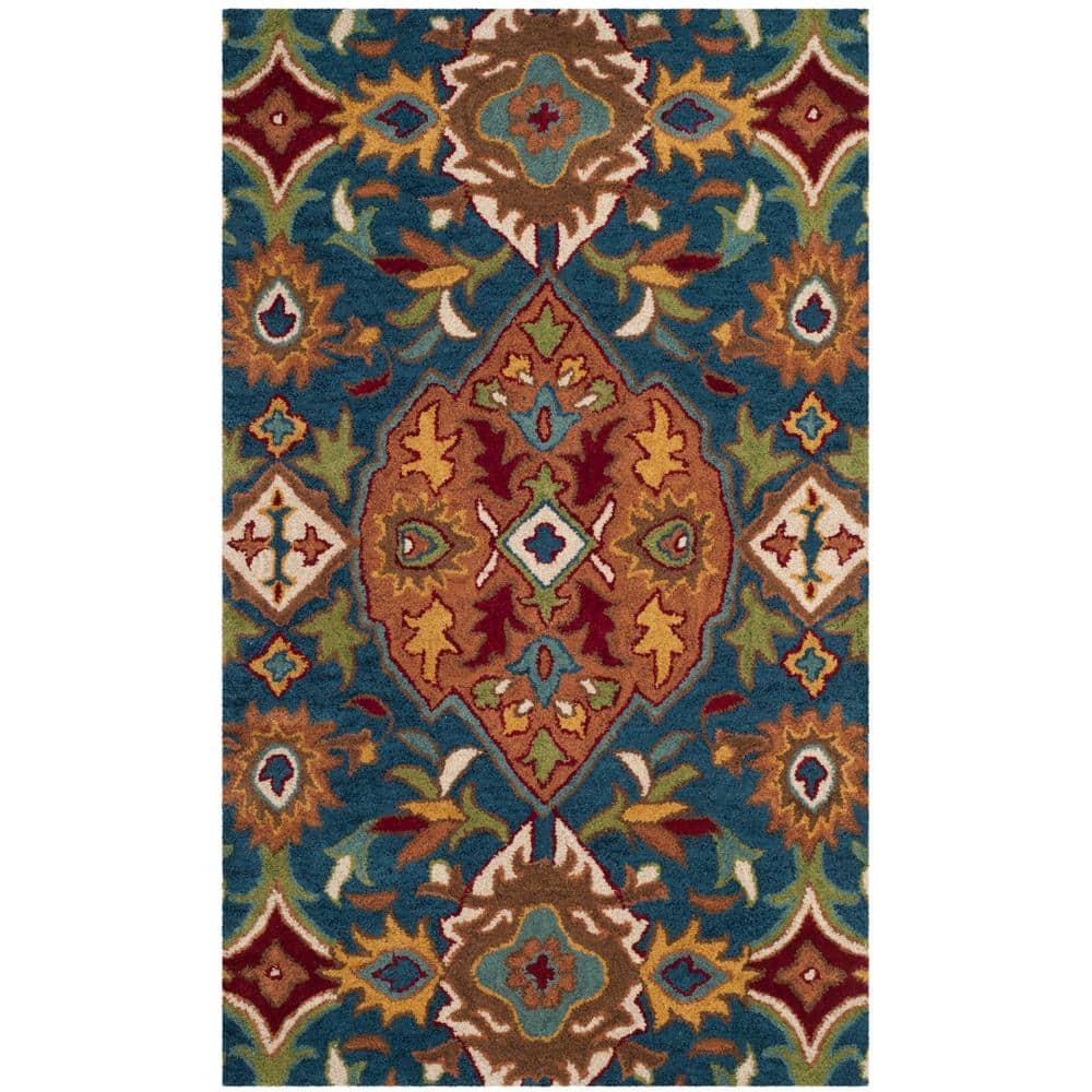 Heritage Hand-Tufted Blue and Camel Square Wool Accent Rug - 2' x 3'