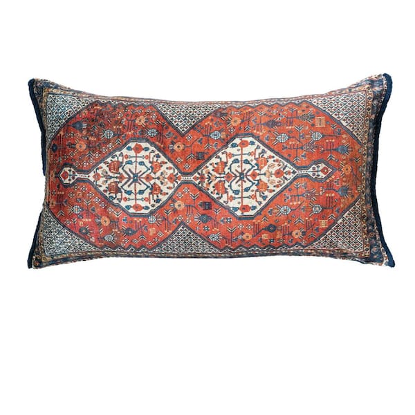 Storied Home Multicolor Vintage Carpet Pattern Print Polyester 24 in. x 14 in. Lumbar Throw Pillow