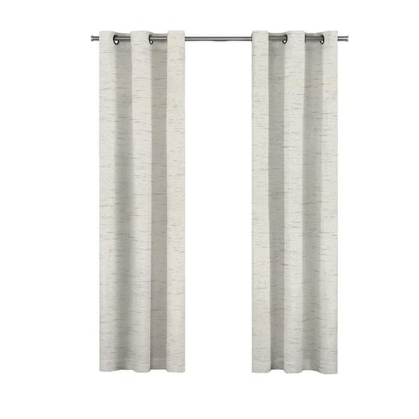 Eclipse Caswell Magnitech Natural Textured Stripe Polyester 37 in. W x 63 in. L 100% Blackout Single Grommet Top Curtain Panel