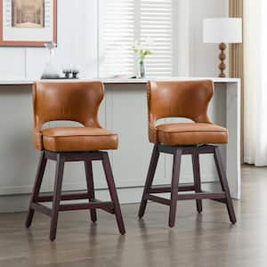 Star 38.58 in.Brown 2-Piece wood PU leather Bar Stools