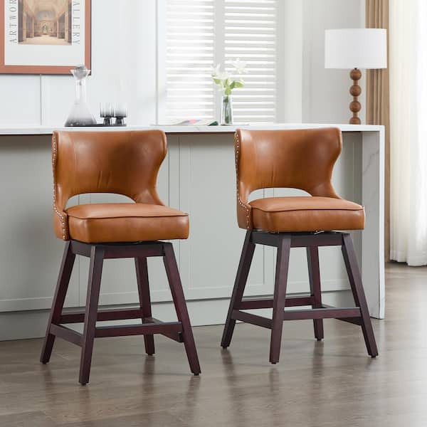 Star 38.58 in. Brown 2-Piece wood PU leather Bar Stools