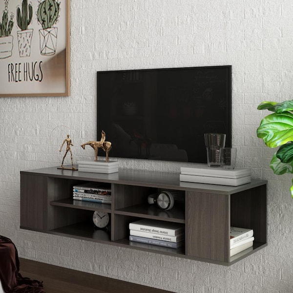 TV Console, Floating Shelf TV Wall, Wooden TV Stand, Accent Wall  Behind TV