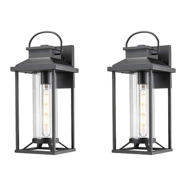 2-Pack 17 in. Black Outdoor Hardwired Wall Lantern Sconce with No Bulbs Included
