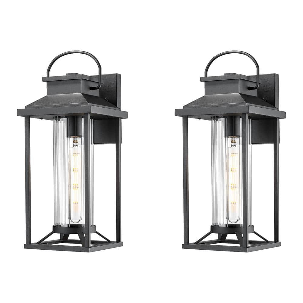 2-Pack 17 in. Black Outdoor Hardwired Wall Lantern Sconce with No Bulbs Included price history on PriceWatchPro