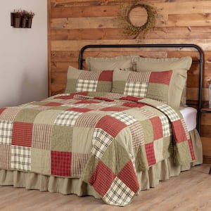 Prairie Winds Sage Red Khaki Farmhouse Patchwork Queen Cotton Quilt