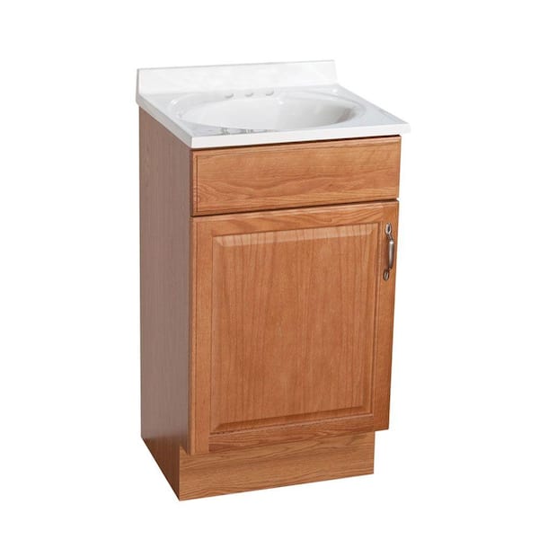 Glacier Bay 18 in. W x 18 in. D x 34 in. H Single Sink Freestanding Bath Vanity in Oak with White Cultured Marble Top