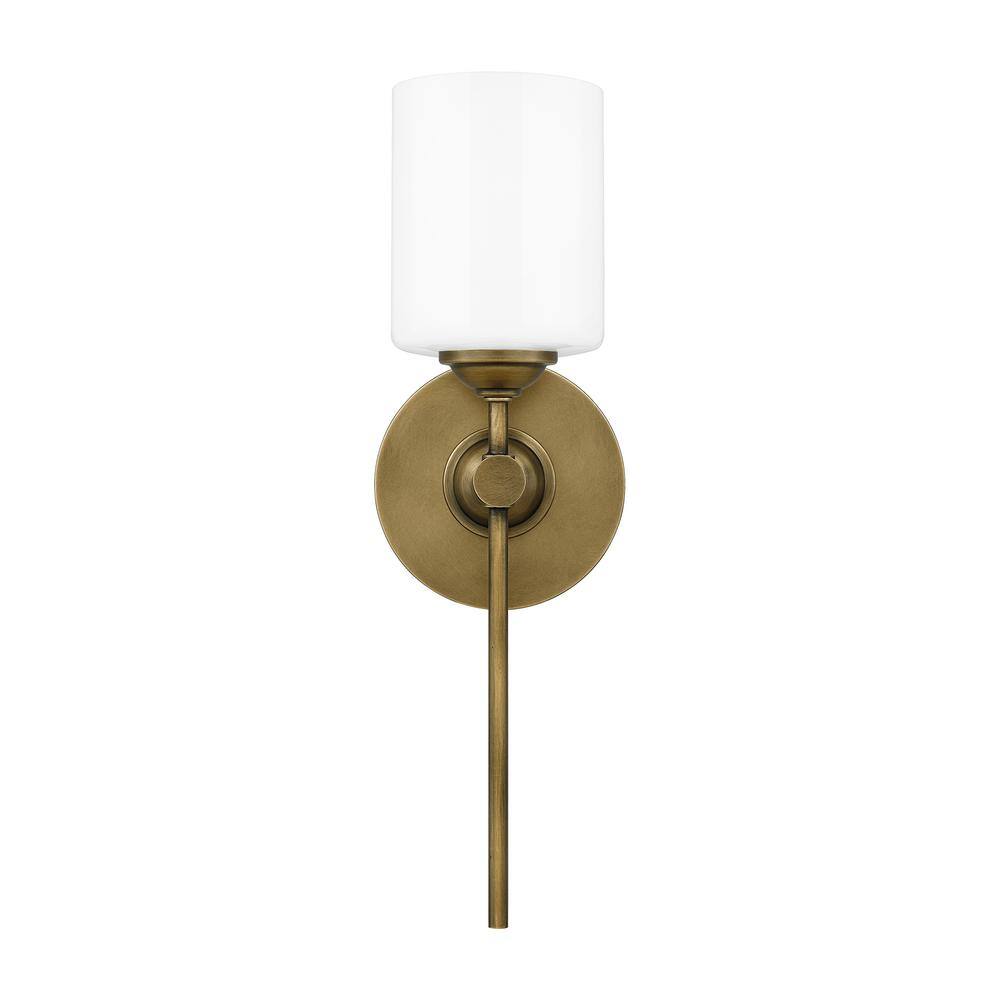 Weathered Brass Wall Sconce with Opal Glass Shade
