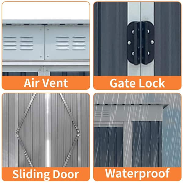 6 ft. x 4 ft. Outdoor Metal Storage Sheds Pent Roof Garden Tool House Room for Lawn Patio, Gray (24 sq. ft.)