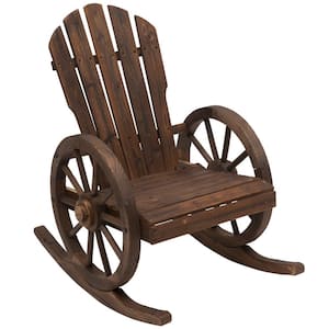 Outdoor Rocking Chair with Wagon Wheel Armrest for Porch, Poolside, and Garden