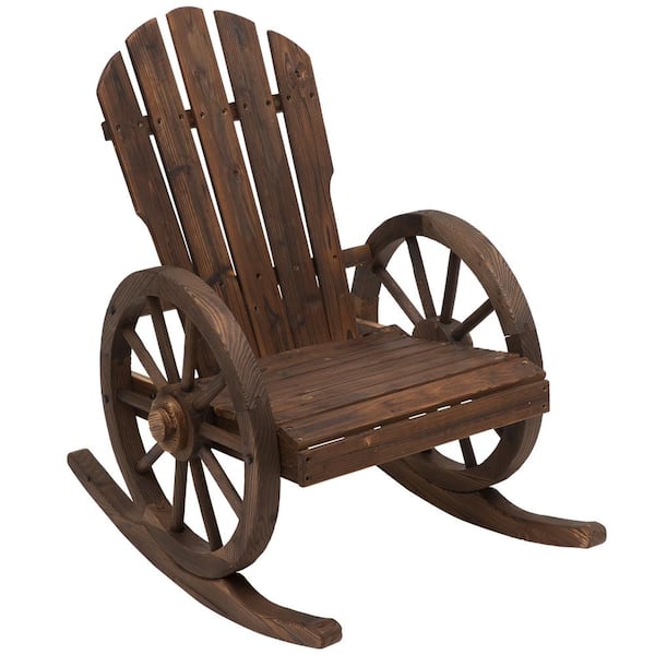 Otryad Outdoor Rocking Chair with Wagon Wheel Armrest for Porch, Poolside, and Garden