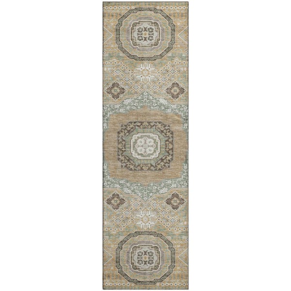 Mayfield Premium Machine Washable Abstract AMF2525 Gold 2 ft. x 7 ft. Runner Rug
