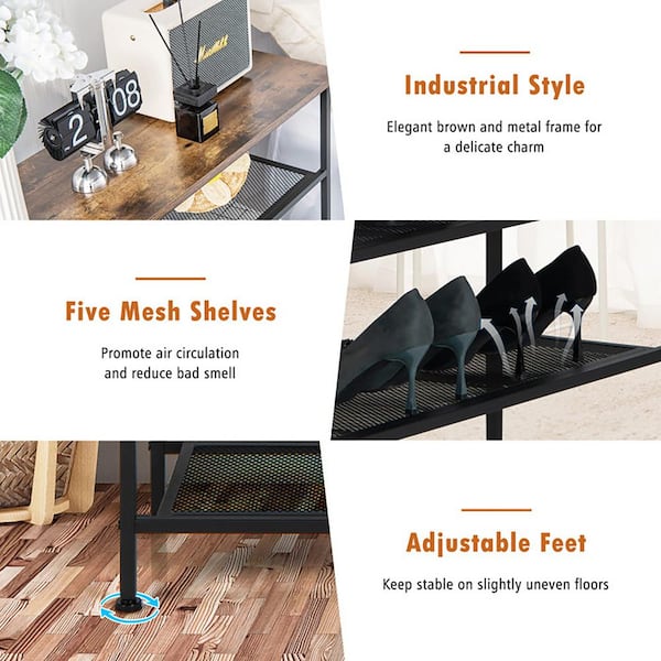 Industrial Adjustable 5-Tier Metal Shoe Rack with 4 Shelves for 16-20 Pairs  - Costway