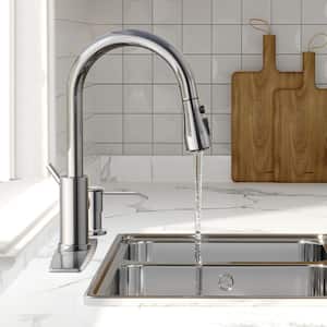 Single-Handle Pull Down Sprayer Kitchen Faucet with Soap Dispenser Stainless Steel in Chrome