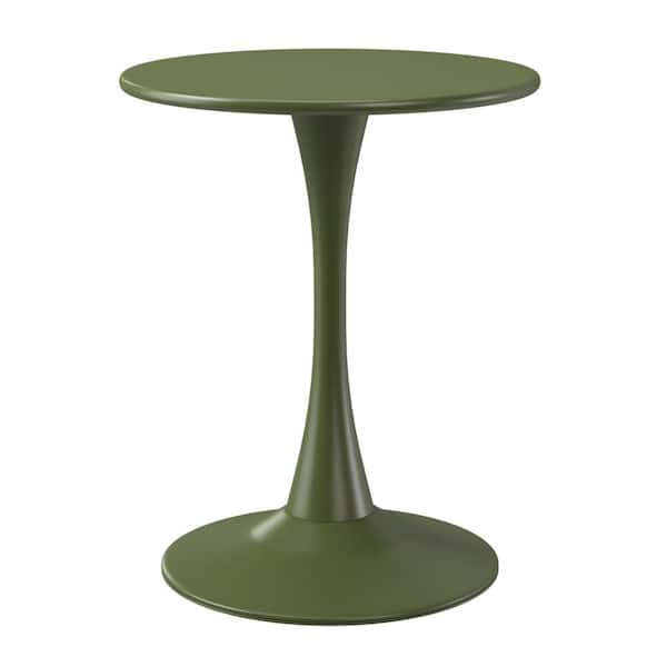 Frond and Form Outdoor Patio Modern 23.5 in. Round Steel Bistro Dining Table w/ Sturdy Tulip Base, Olive Green