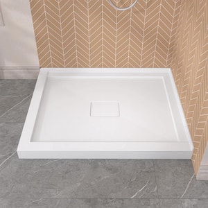 42 in. x 34 in. Double Threshold Left Corner Shower Pan Base in White with Center Drain