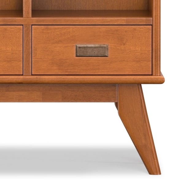 Draper 58 in. Tall Solid Wood Mid-Century Storage Bookcase in Teak Brown