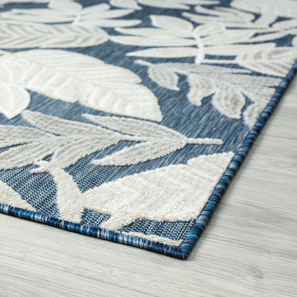 Tropic Reversible Dark Blue Floral 8' x 10' Synthetic Area Rug