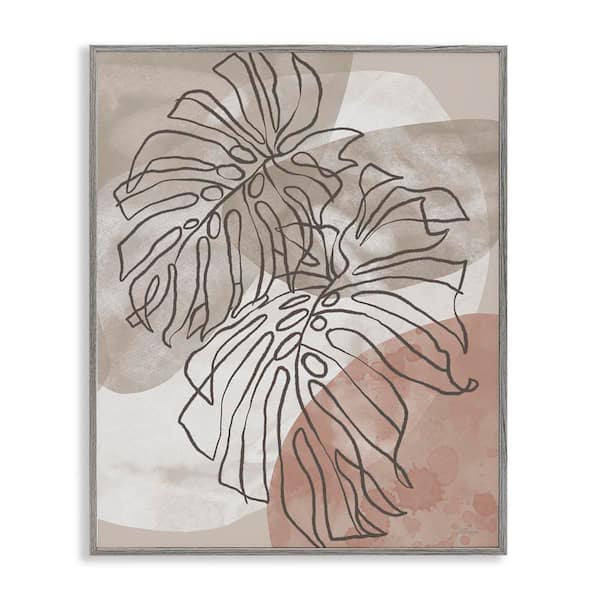 Stupell Industries Leaf Outlines in Earth Tones by Cat Thurman Designs Gray Framed Abstract Giclee Art Print 14 in. x 11 in.