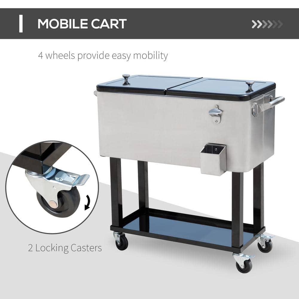 Stainless Steel Rolling Cooler Cart with Wheels and Shelf