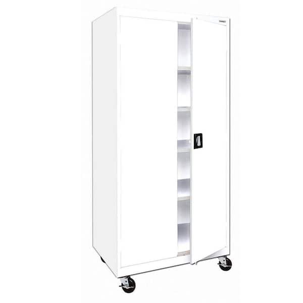 Sandusky 72 in. H x 36 in. W x 24 in. D 5-Shelf Steel Antimicrobial Freestanding Mobile Cabinet in White