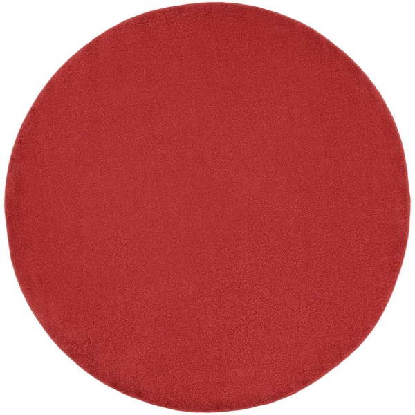 Essentials 6 ft. x 6 ft. Brick Red Round Solid Contemporary Indoor/Outdoor Patio Area Rug