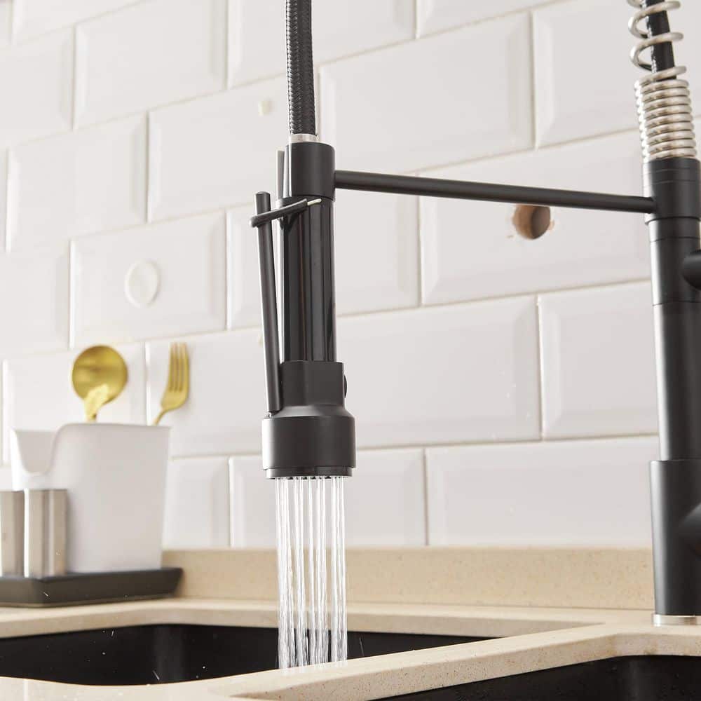 Brushed Nickel and Matte Black High-Arc Kitchen Faucet with Pull-out Spray