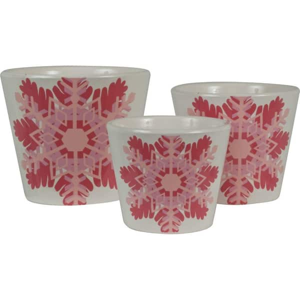 Pride Garden Products Snowflake 6.5 in. Dia, 5.5 in. Dia and 4.5 in. Dia Paradise Pink Ceramic Pot (Set of 3)