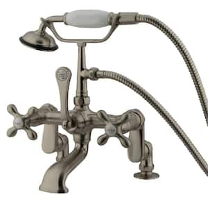 Vintage 3-Handle Deck-Mount Clawfoot Tub Faucets with Hand Shower in Brushed Nickel