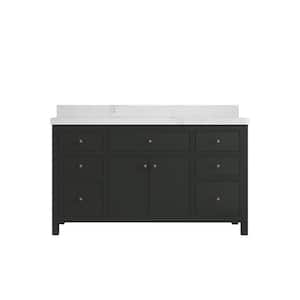 Sonoma 60 in. W x 22 in. D x 36 in. H Single Sink Bath Vanity in Black Top with 2" Calacatta Nuvo Top