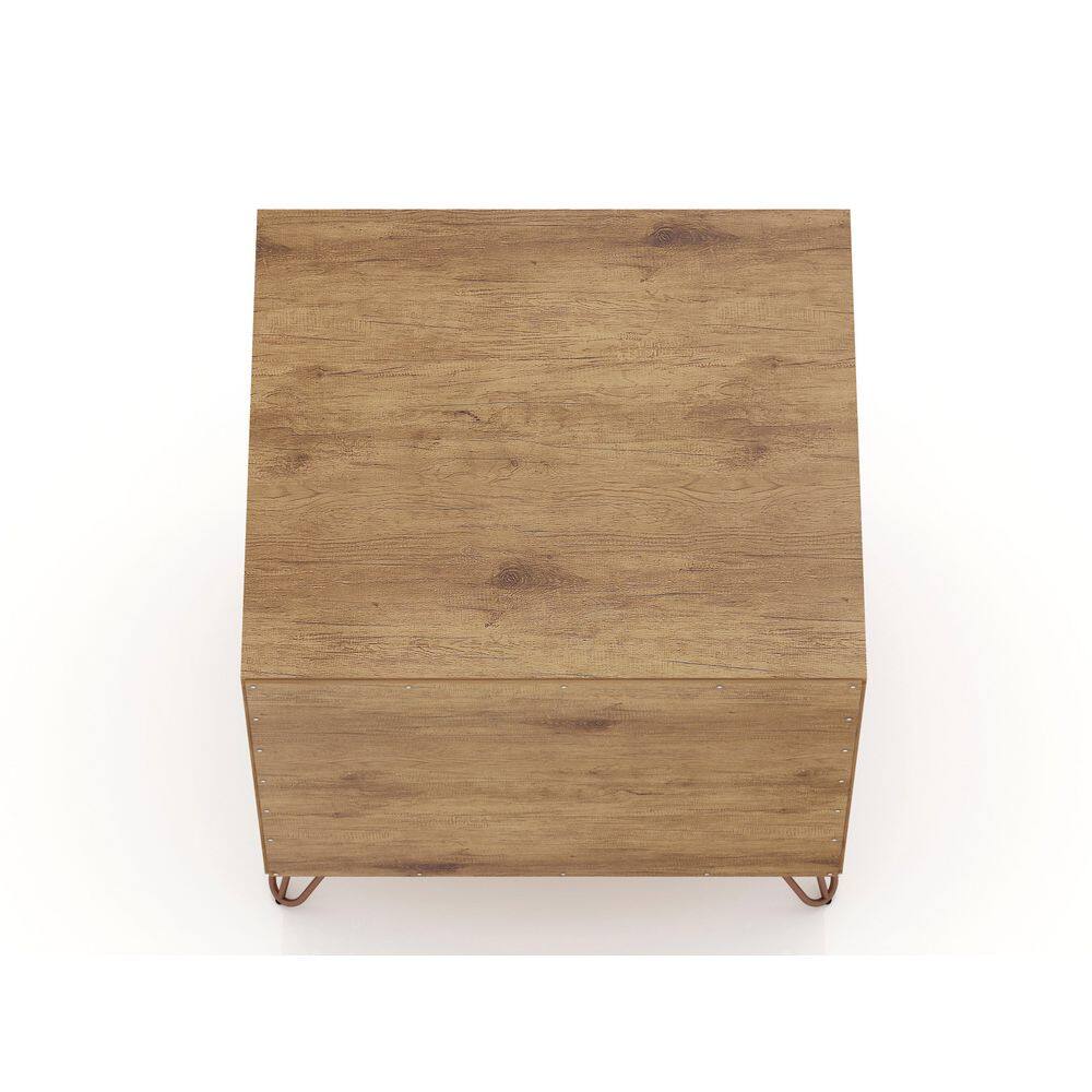 Mid-Century Modern Pink and Wood Nightstand with Hairpin Legs