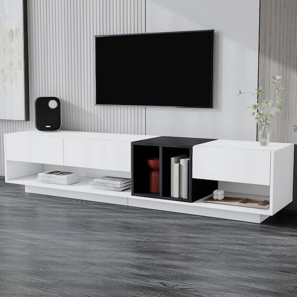 Polibi White TV Stand Fits TV's up to 80 in. with Storage, 2-Tone Media Console and Versatile Compartment